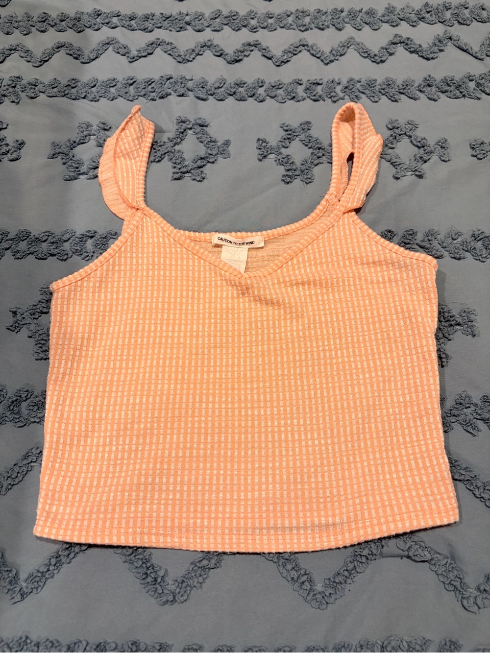 Caution To The Wind Peach Ribbed Crop Tank